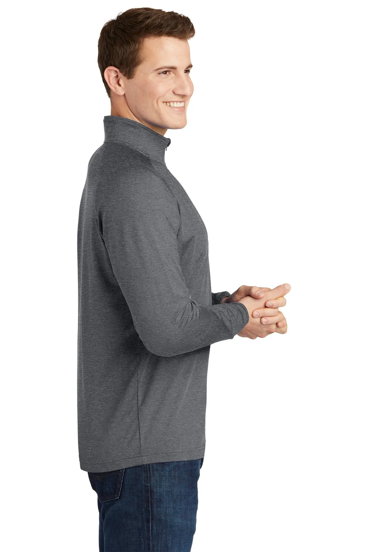 Sport-Tek Sport-Wick Stretch Branded 1/2-Zip Pullovers, Charcoal Grey Heather