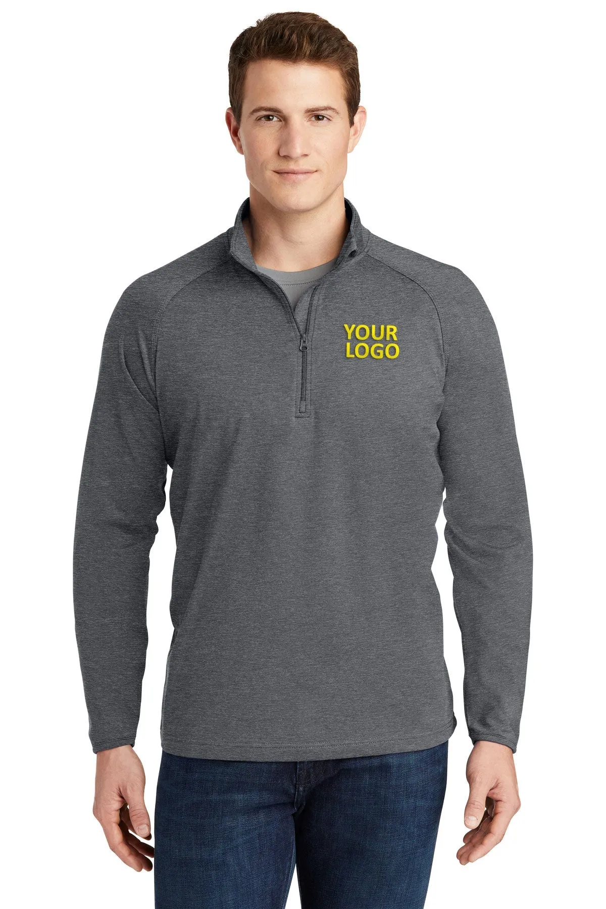 Sport-Tek Sport-Wick Stretch Branded 1/2-Zip Pullovers, Charcoal Grey Heather