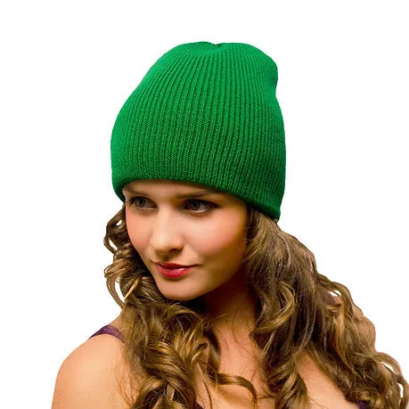 Warm Winter Knitted Hat Uncuffed 2 Layers Green