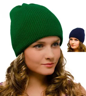 Warm Winter Knitted Hat Uncuffed 2 Layers Green