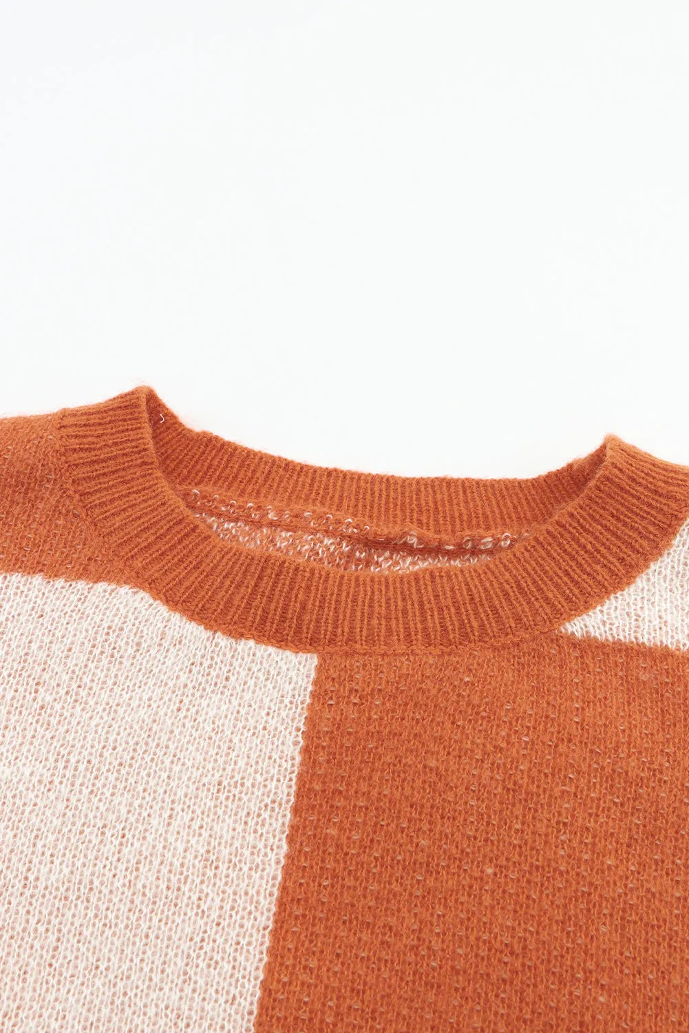 Women's Checkered Floral Print Striped Sleeve Sweater Pullover